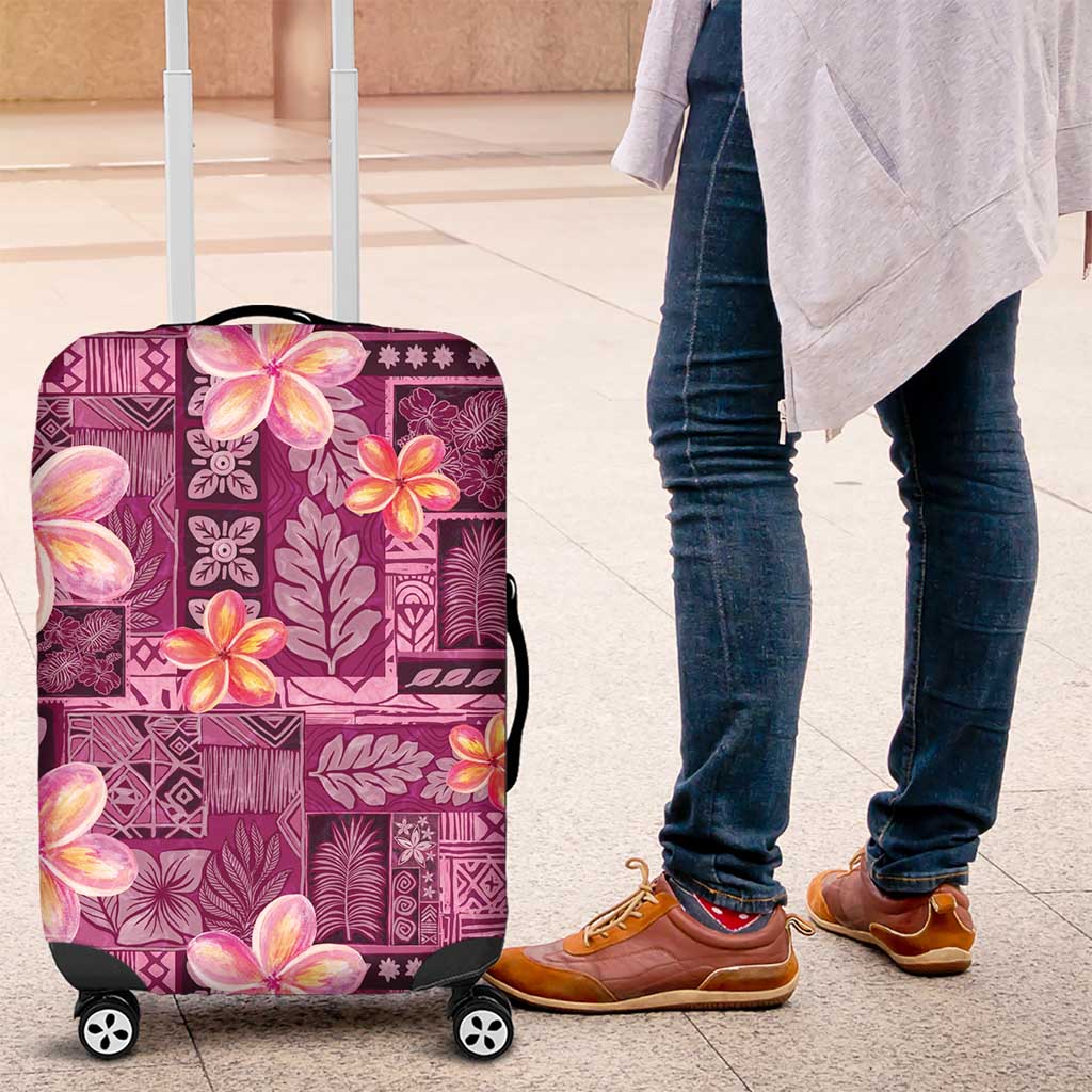 Pink Hawaii Plumeria With Tropical Flowers Motifs Luggage Cover