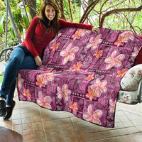 Pink Hawaii Plumeria With Tropical Flowers Motifs Quilt