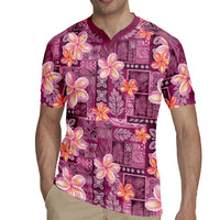 Pink Hawaii Plumeria With Tropical Flowers Motifs Rugby Jersey