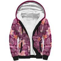 Pink Hawaii Plumeria With Tropical Flowers Motifs Sherpa Hoodie