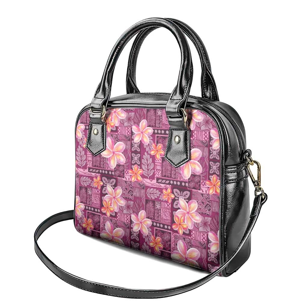 Pink Hawaii Plumeria With Tropical Flowers Motifs Shoulder Handbag