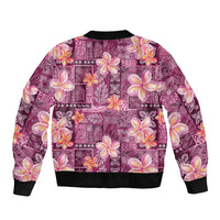 Pink Hawaii Plumeria With Tropical Flowers Motifs Sleeve Zip Bomber Jacket LT14 - Polynesian Pride