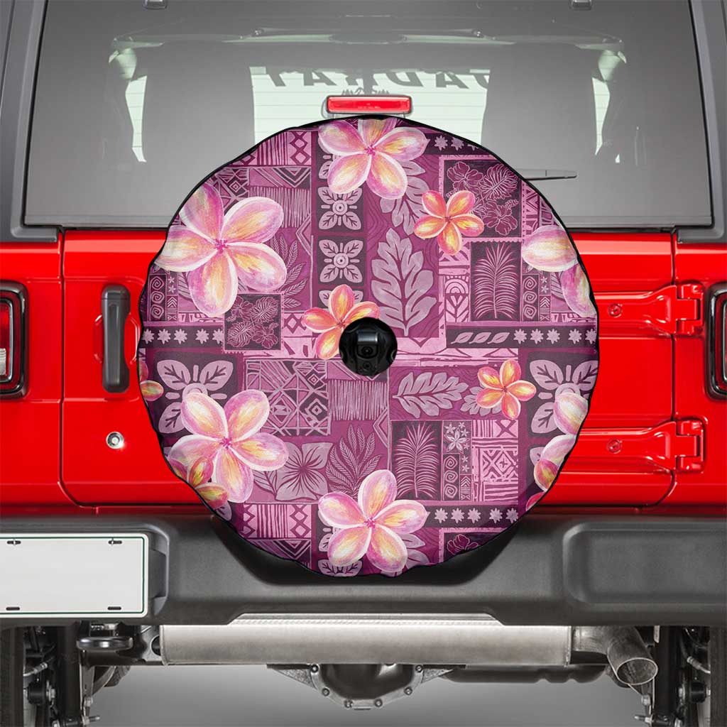 Pink Hawaii Plumeria With Tropical Flowers Motifs Spare Tire Cover