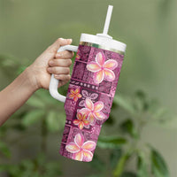Pink Hawaii Plumeria With Tropical Flowers Motifs Tumbler With Handle