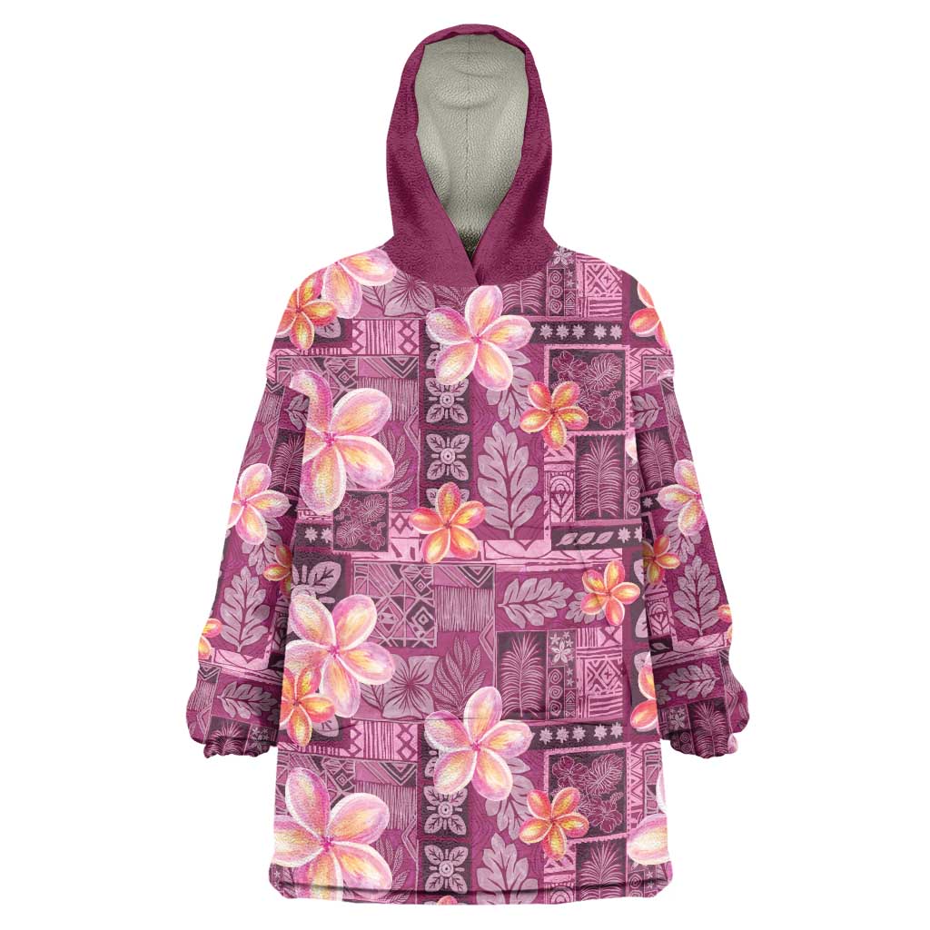 Pink Hawaii Plumeria With Tropical Flowers Motifs Wearable Blanket Hoodie
