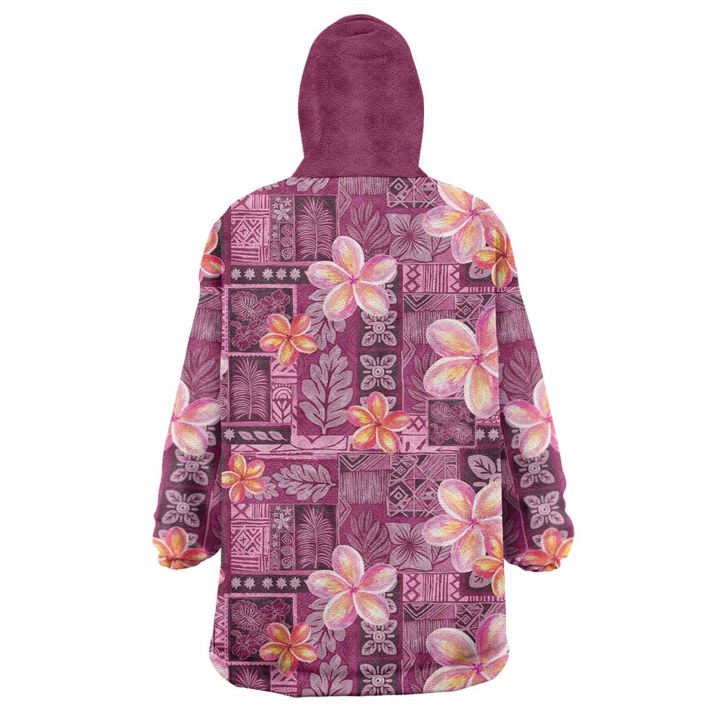 Pink Hawaii Plumeria With Tropical Flowers Motifs Wearable Blanket Hoodie