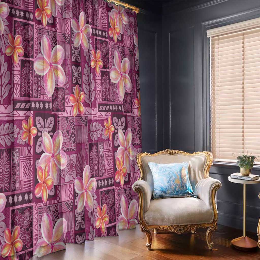 Pink Hawaii Plumeria With Tropical Flowers Motifs Window Curtain