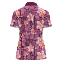 Pink Hawaii Plumeria With Tropical Flowers Motifs Women Polo Shirt