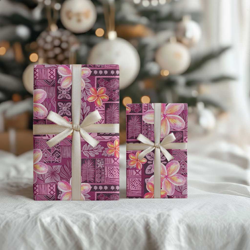 Pink Hawaii Plumeria With Tropical Flowers Motifs Wrapping Paper - Polynesian Pride