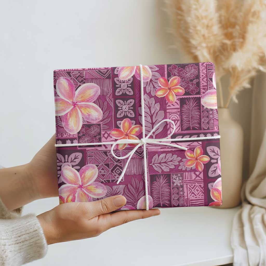 Pink Hawaii Plumeria With Tropical Flowers Motifs Wrapping Paper - Polynesian Pride