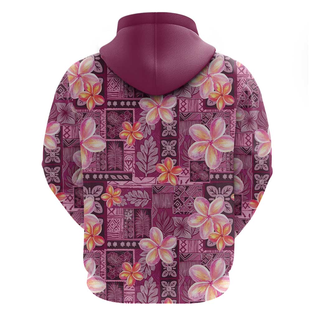 Pink Hawaii Plumeria With Tropical Flowers Motifs Zip Hoodie