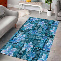 Cyan Hawaii Plumeria With Tropical Flowers Motifs Area Rug