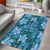 Cyan Hawaii Plumeria With Tropical Flowers Motifs Area Rug