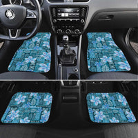 Cyan Hawaii Plumeria With Tropical Flowers Motifs Car Mats