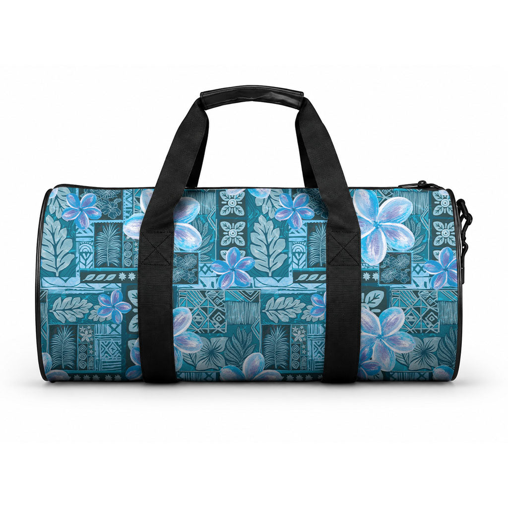 Cyan Hawaii Plumeria With Tropical Flowers Motifs Duffle Bag LT14 One size Cyan - Polynesian Pride