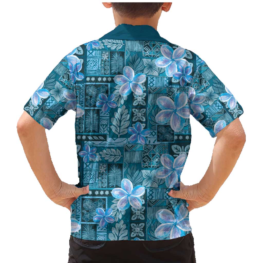 Cyan Hawaii Plumeria With Tropical Flowers Motifs Family Matching Mermaid Dress and Hawaiian Shirt LT14 - Polynesian Pride