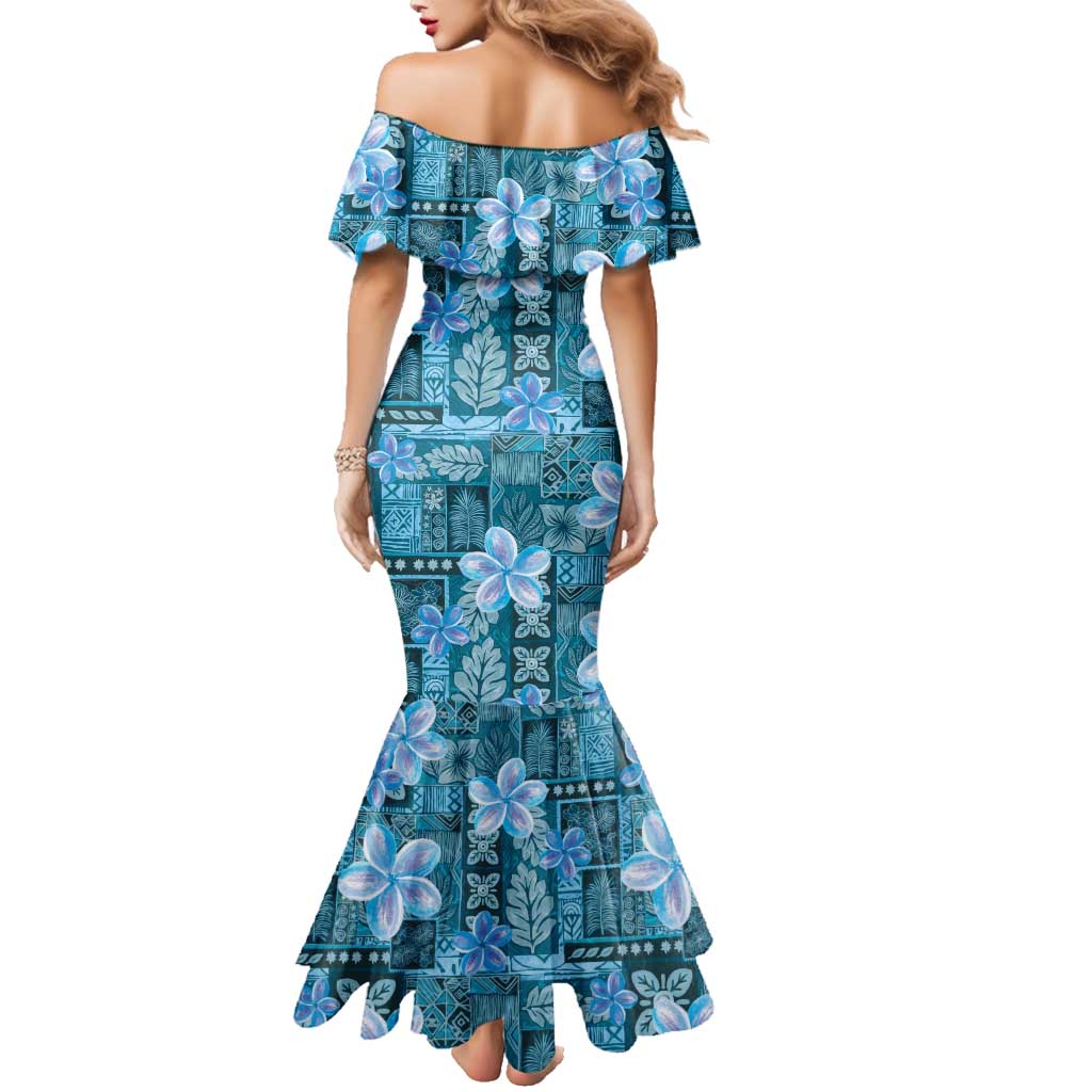Cyan Hawaii Plumeria With Tropical Flowers Motifs Family Matching Mermaid Dress and Hawaiian Shirt LT14 - Polynesian Pride