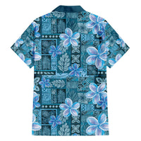 Cyan Hawaii Plumeria With Tropical Flowers Motifs Family Matching Off Shoulder Maxi Dress and Hawaiian Shirt LT14 - Polynesian Pride