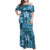 Cyan Hawaii Plumeria With Tropical Flowers Motifs Family Matching Off Shoulder Maxi Dress and Hawaiian Shirt