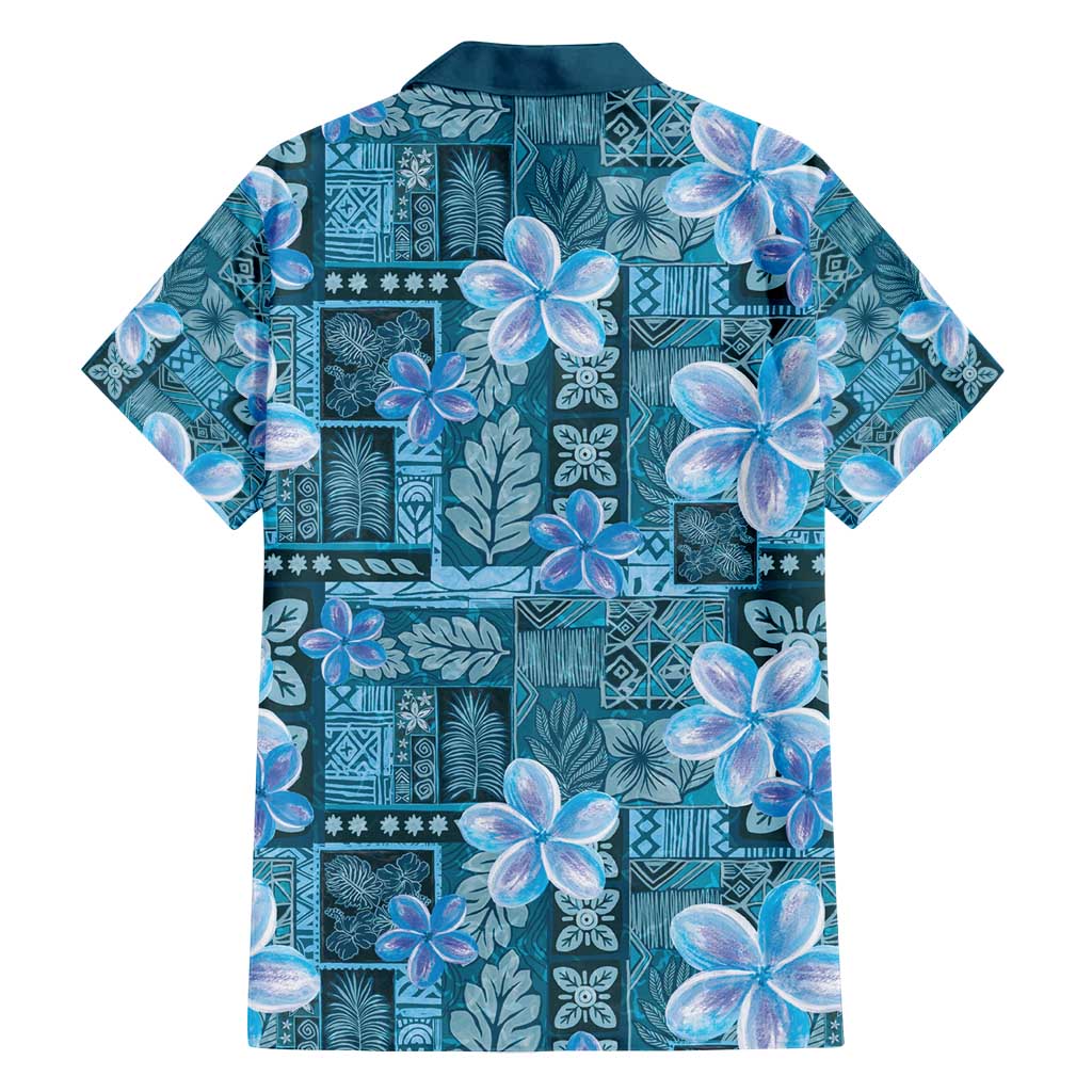 Cyan Hawaii Plumeria With Tropical Flowers Motifs Family Matching Off Shoulder Short Dress and Hawaiian Shirt LT14 - Polynesian Pride