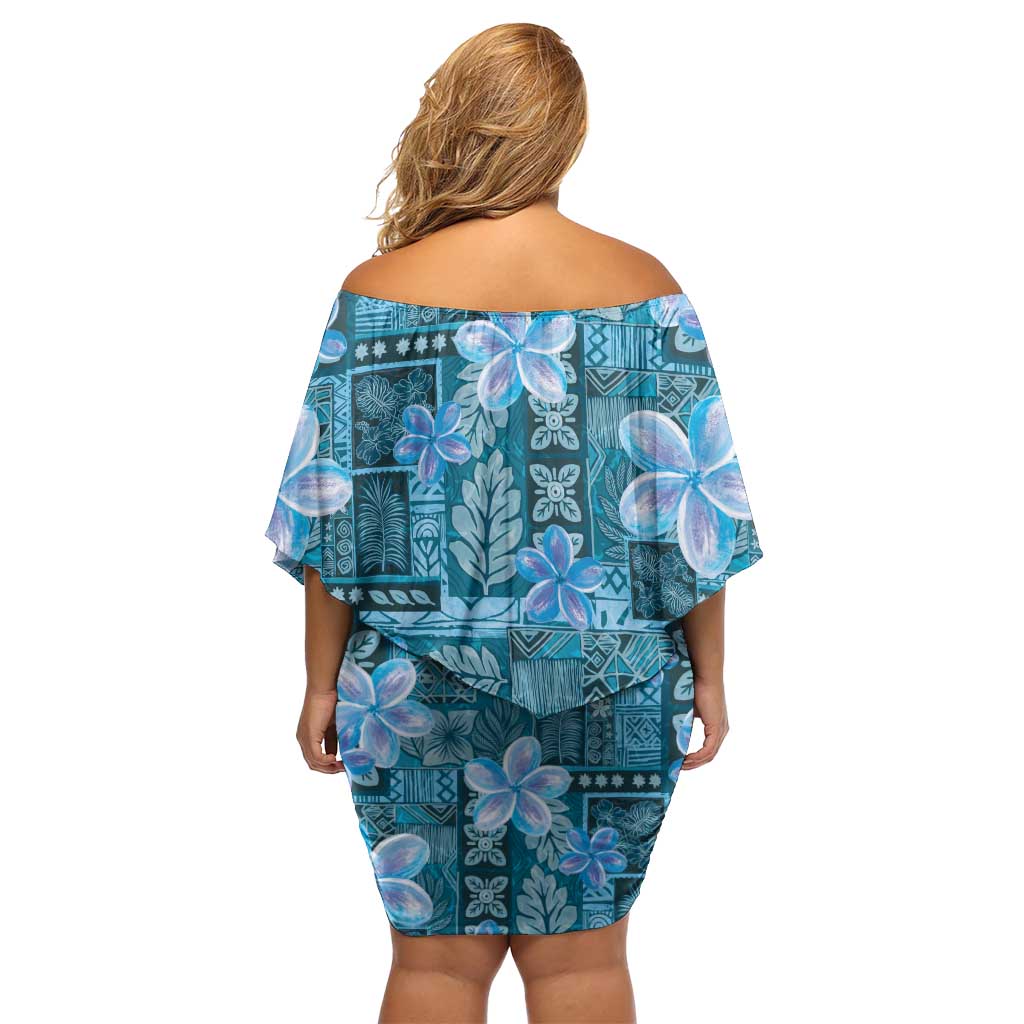 Cyan Hawaii Plumeria With Tropical Flowers Motifs Family Matching Off Shoulder Short Dress and Hawaiian Shirt LT14 - Polynesian Pride