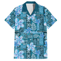 Cyan Hawaii Plumeria With Tropical Flowers Motifs Family Matching Short Sleeve Bodycon Dress and Hawaiian Shirt LT14 Dad's Shirt - Short Sleeve Cyan - Polynesian Pride