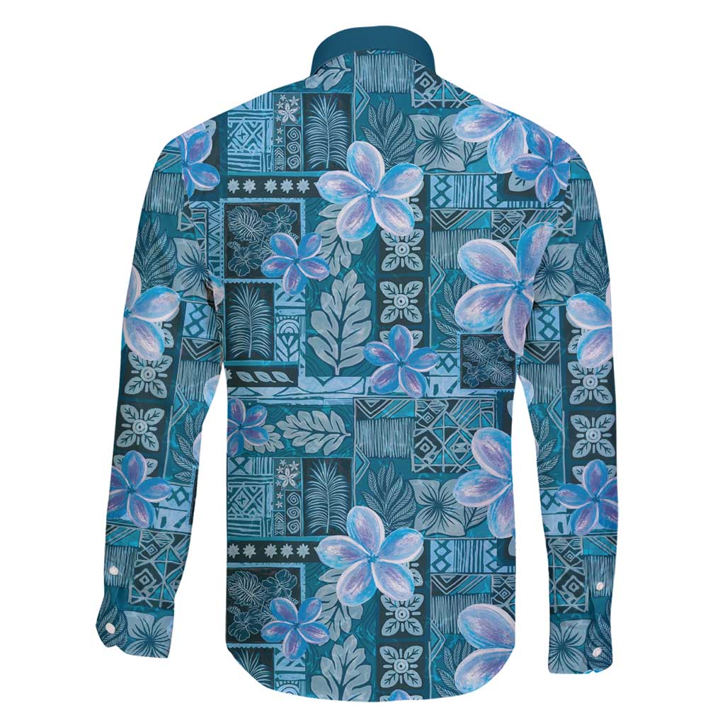 Cyan Hawaii Plumeria With Tropical Flowers Motifs Family Matching Short Sleeve Bodycon Dress and Hawaiian Shirt LT14 - Polynesian Pride