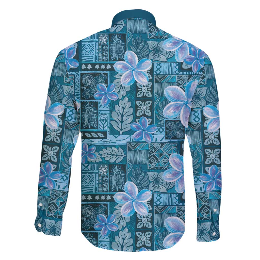 Cyan Hawaii Plumeria With Tropical Flowers Motifs Family Matching Tank Maxi Dress and Hawaiian Shirt