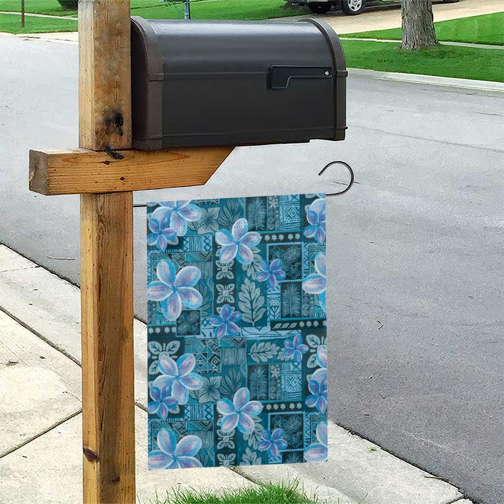 Cyan Hawaii Plumeria With Tropical Flowers Motifs Garden Flag