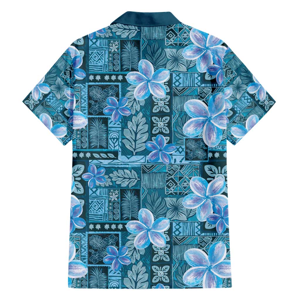 Cyan Hawaii Plumeria With Tropical Flowers Motifs Hawaiian Shirt