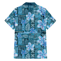 Cyan Hawaii Plumeria With Tropical Flowers Motifs Hawaiian Shirt