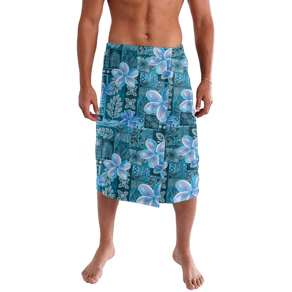 Cyan Hawaii Plumeria With Tropical Flowers Motifs Lavalava