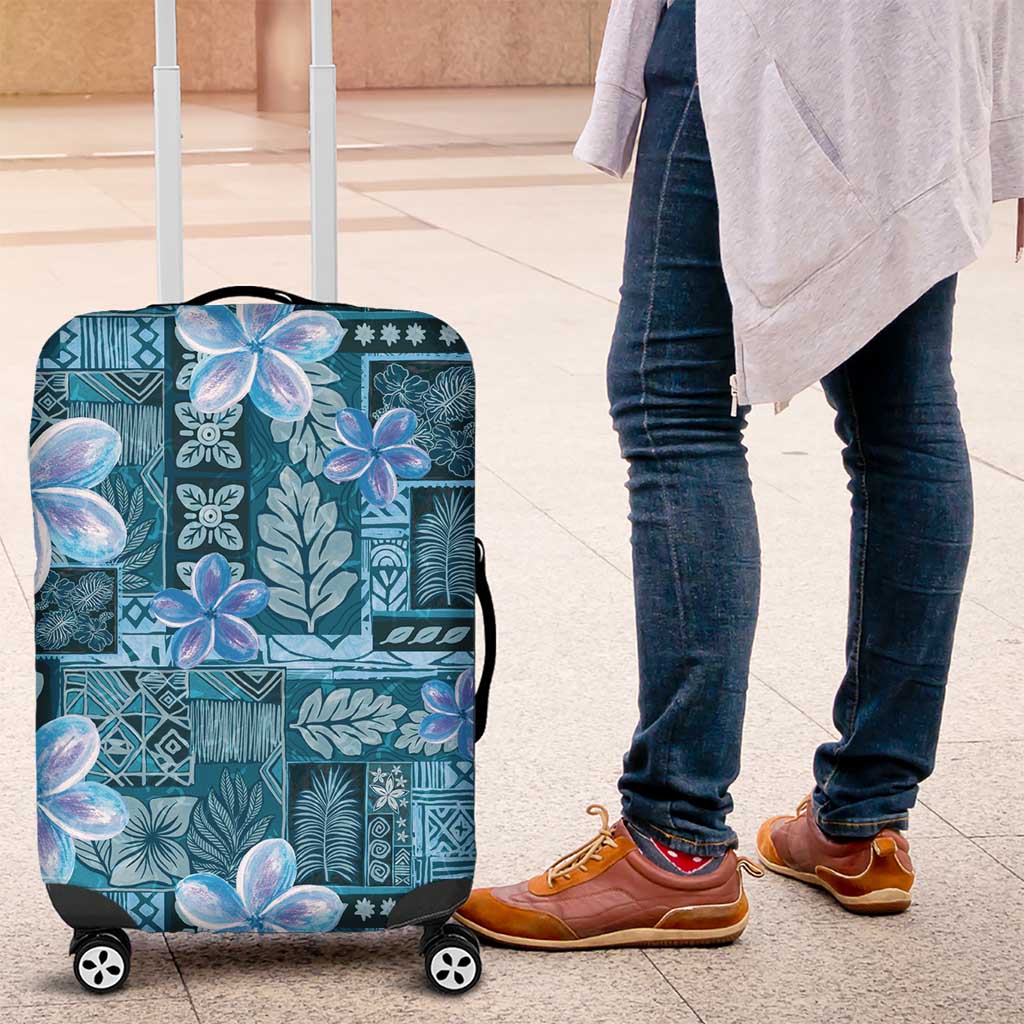 Cyan Hawaii Plumeria With Tropical Flowers Motifs Luggage Cover