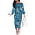 Cyan Hawaii Plumeria With Tropical Flowers Motifs Off The Shoulder Long Sleeve Dress