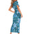 Cyan Hawaii Plumeria With Tropical Flowers Motifs Short Sleeve Bodycon Dress