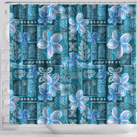 Cyan Hawaii Plumeria With Tropical Flowers Motifs Shower Curtain