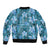 Cyan Hawaii Plumeria With Tropical Flowers Motifs Sleeve Zip Bomber Jacket