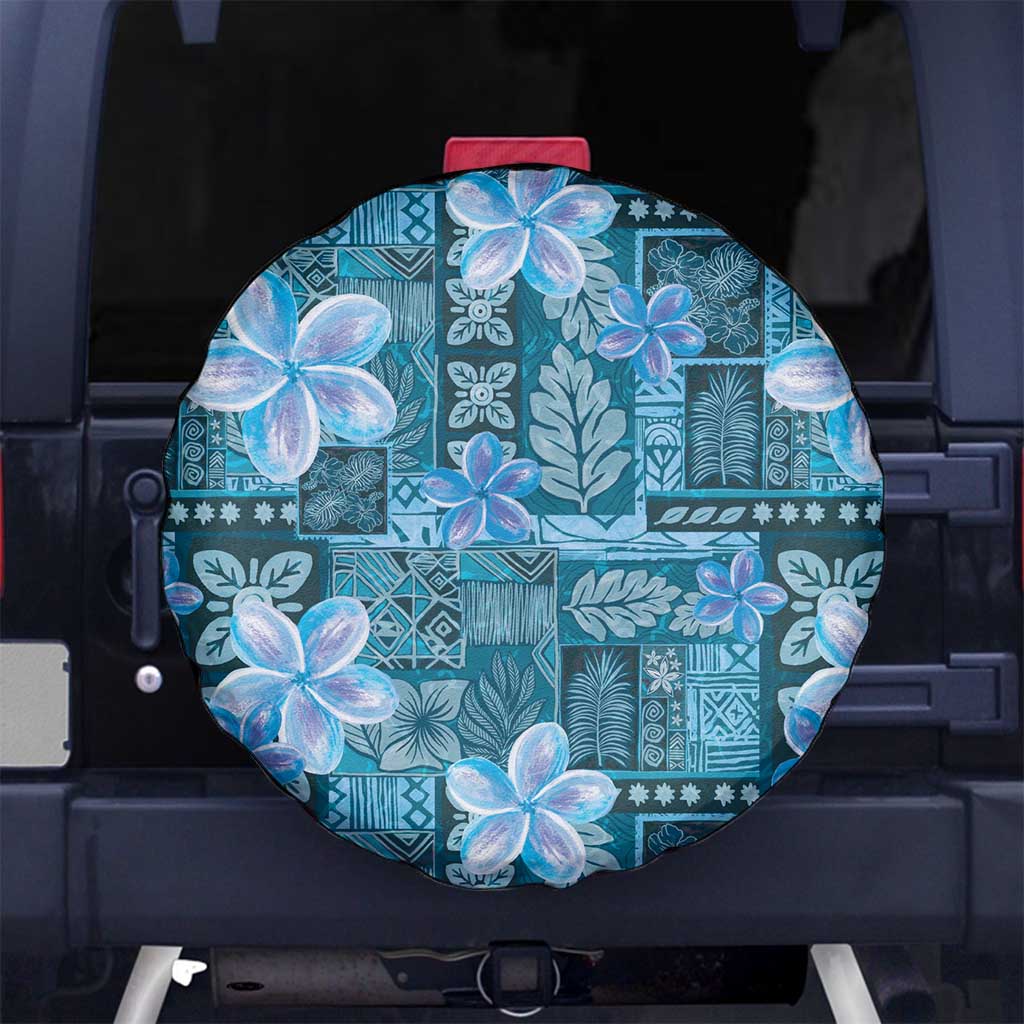 Cyan Hawaii Plumeria With Tropical Flowers Motifs Spare Tire Cover
