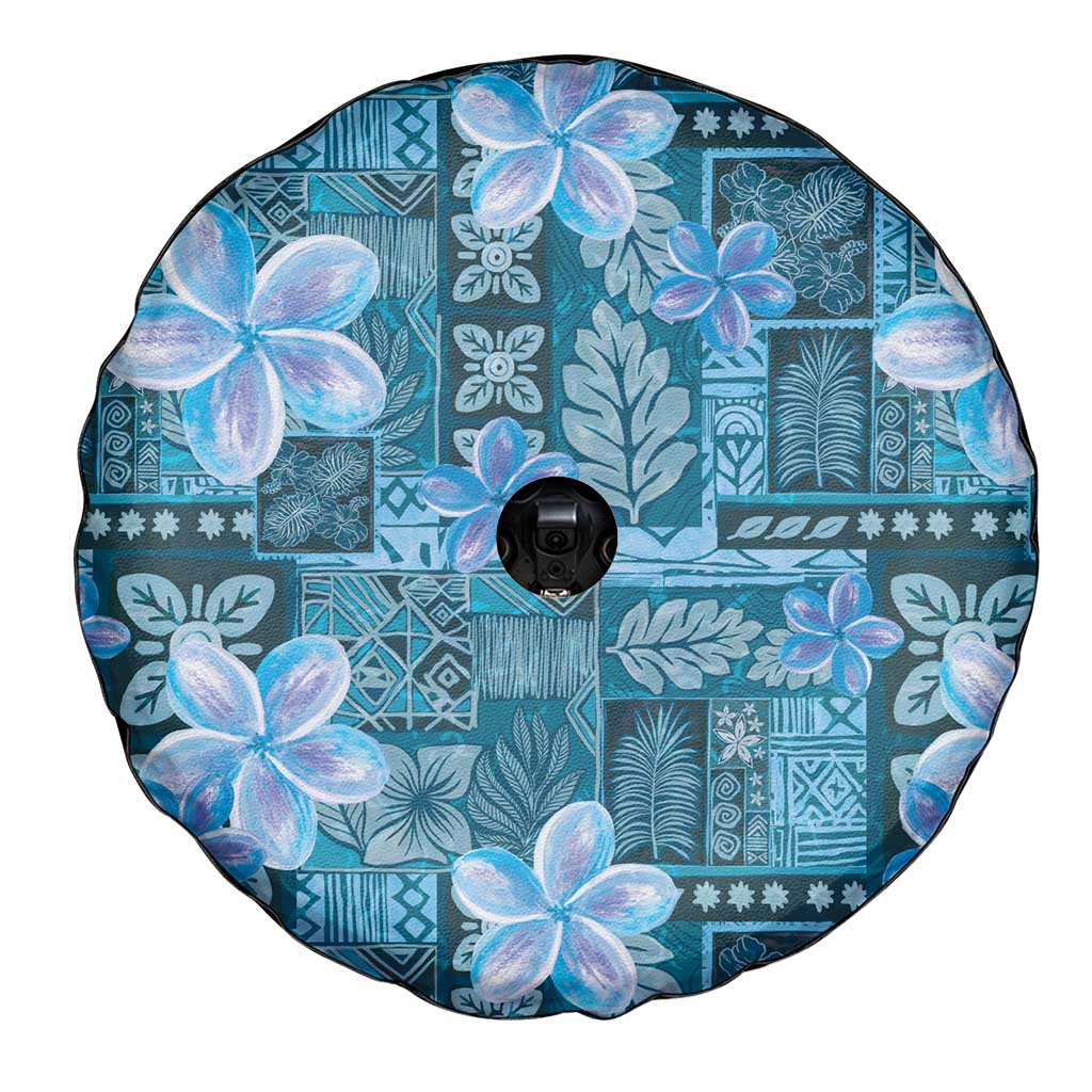 Cyan Hawaii Plumeria With Tropical Flowers Motifs Spare Tire Cover