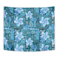 Cyan Hawaii Plumeria With Tropical Flowers Motifs Tapestry