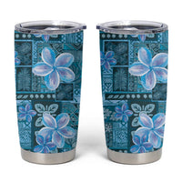 Cyan Hawaii Plumeria With Tropical Flowers Motifs Tumbler Cup