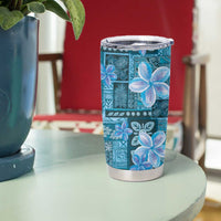 Cyan Hawaii Plumeria With Tropical Flowers Motifs Tumbler Cup