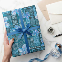 Cyan Hawaii Plumeria With Tropical Flowers Motifs Wrapping Paper - Polynesian Pride