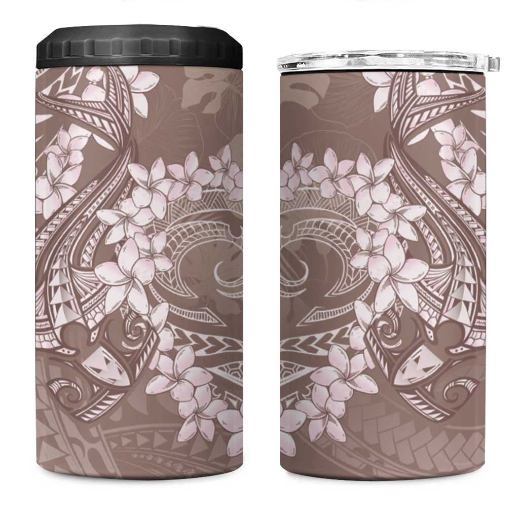 Polynesia Hammerhead Shark Tattoo With Plumeria Lei 4 in 1 Can Cooler Tumbler