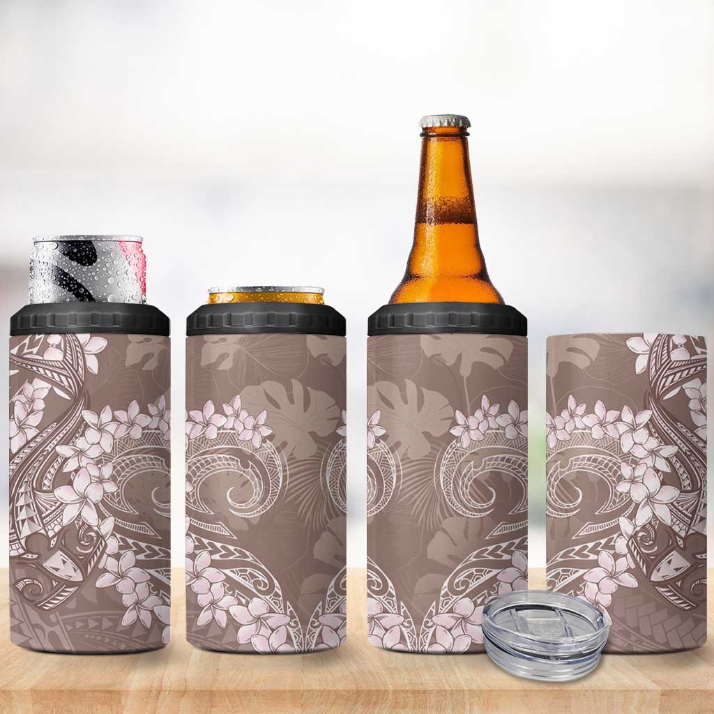 Polynesia Hammerhead Shark Tattoo With Plumeria Lei 4 in 1 Can Cooler Tumbler