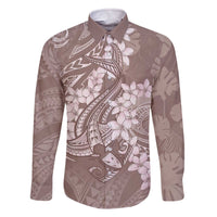 Polynesia Hammerhead Shark Tattoo With Plumeria Lei Family Matching Off The Shoulder Long Sleeve Dress and Hawaiian Shirt