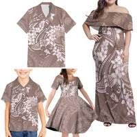 Polynesia Hammerhead Shark Tattoo With Plumeria Lei Family Matching Off Shoulder Maxi Dress and Hawaiian Shirt