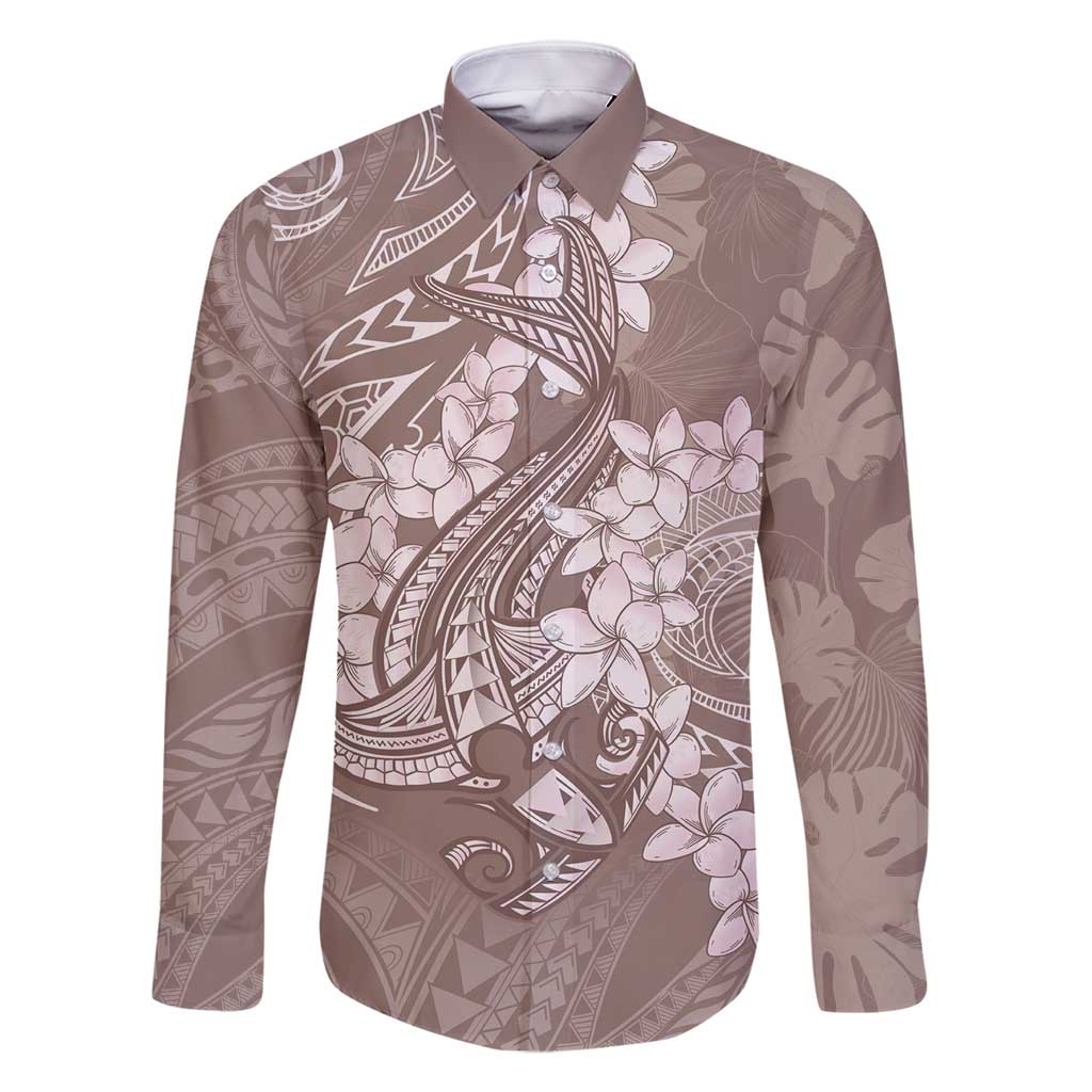 Polynesia Hammerhead Shark Tattoo With Plumeria Lei Family Matching Off Shoulder Maxi Dress and Hawaiian Shirt