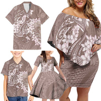 Polynesia Hammerhead Shark Tattoo With Plumeria Lei Family Matching Off Shoulder Short Dress and Hawaiian Shirt