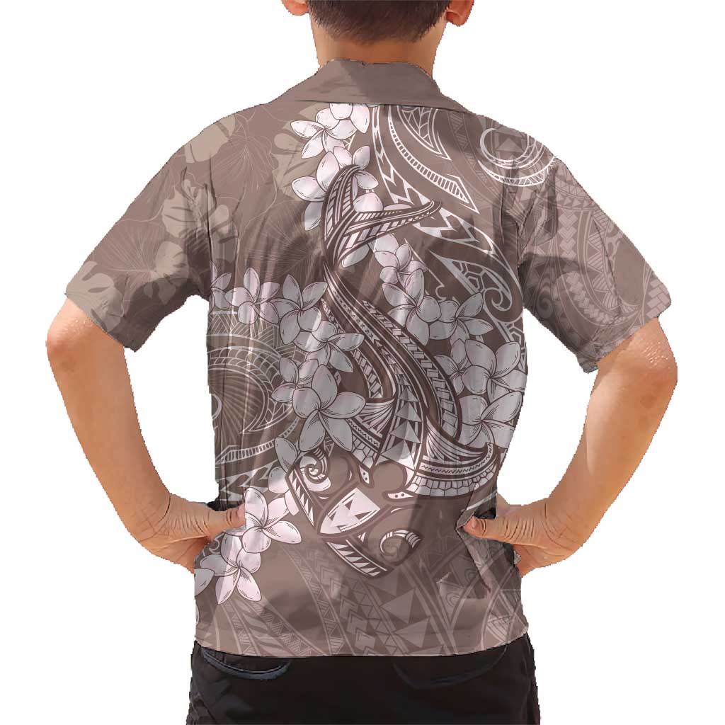Polynesia Hammerhead Shark Tattoo With Plumeria Lei Family Matching Short Sleeve Bodycon Dress and Hawaiian Shirt